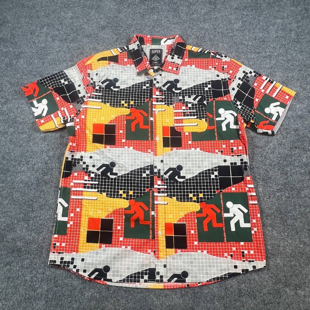 Super Massive Shirt Mens XL Multicolor All Over Print Cotton Button Up Everyday